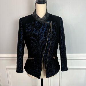 Ted Baker Black and Navy Textured Asymmetric Zip Blazer